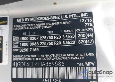 2017 Mercedes-Benz Gls 450 4Matic z USA, uszkodzony, nr VIN 4JGDF6EE4HA889586